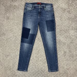 Guess Jeans Womens 28 Blue Patchwork Skinny Mid Rise Stretch Denim Ankle